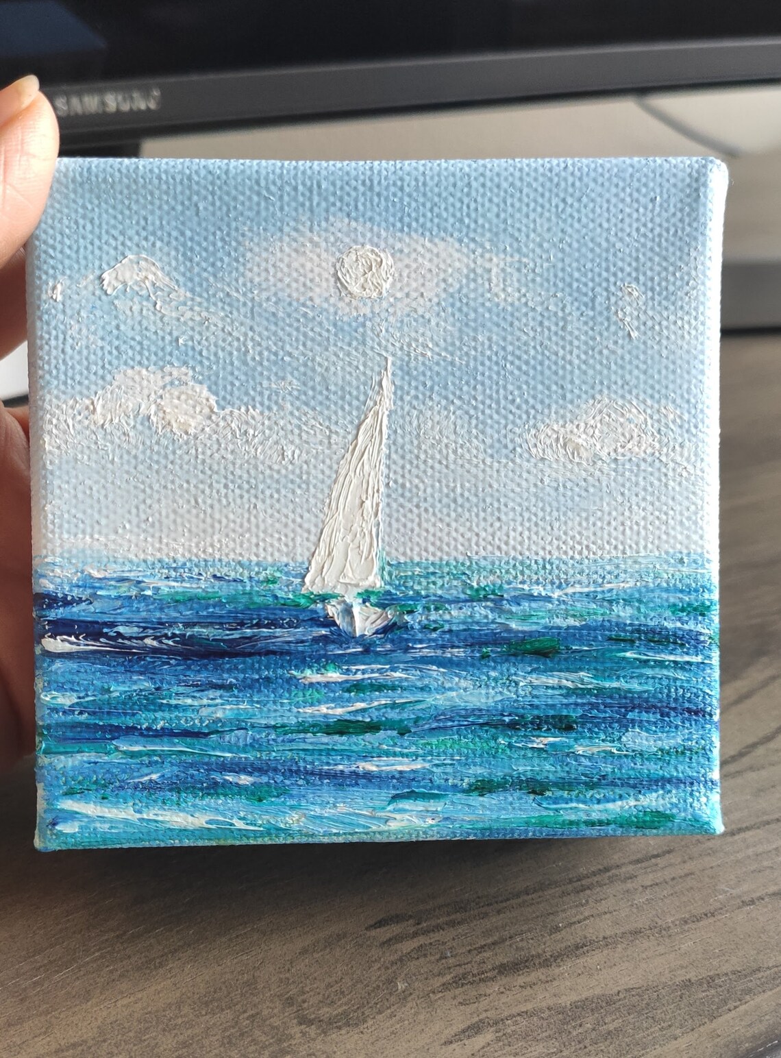 White Sailboat Sailing Under Bright Sun On Sparkling Blue Sea Art Poster - Image 4