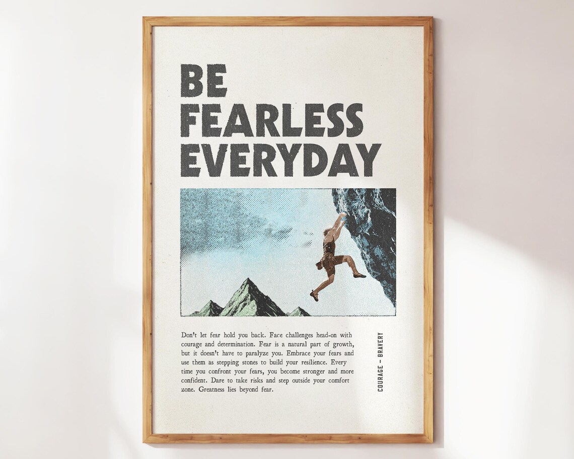 Be Fearless Everyday Vintage Rock Climber Courage Quote Poster