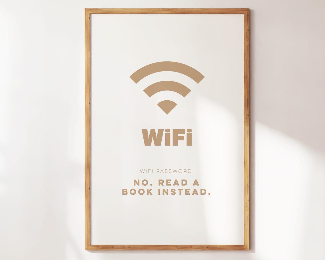 Funny Wifi Password No Read A Book Instead Beige Minimalist Poster