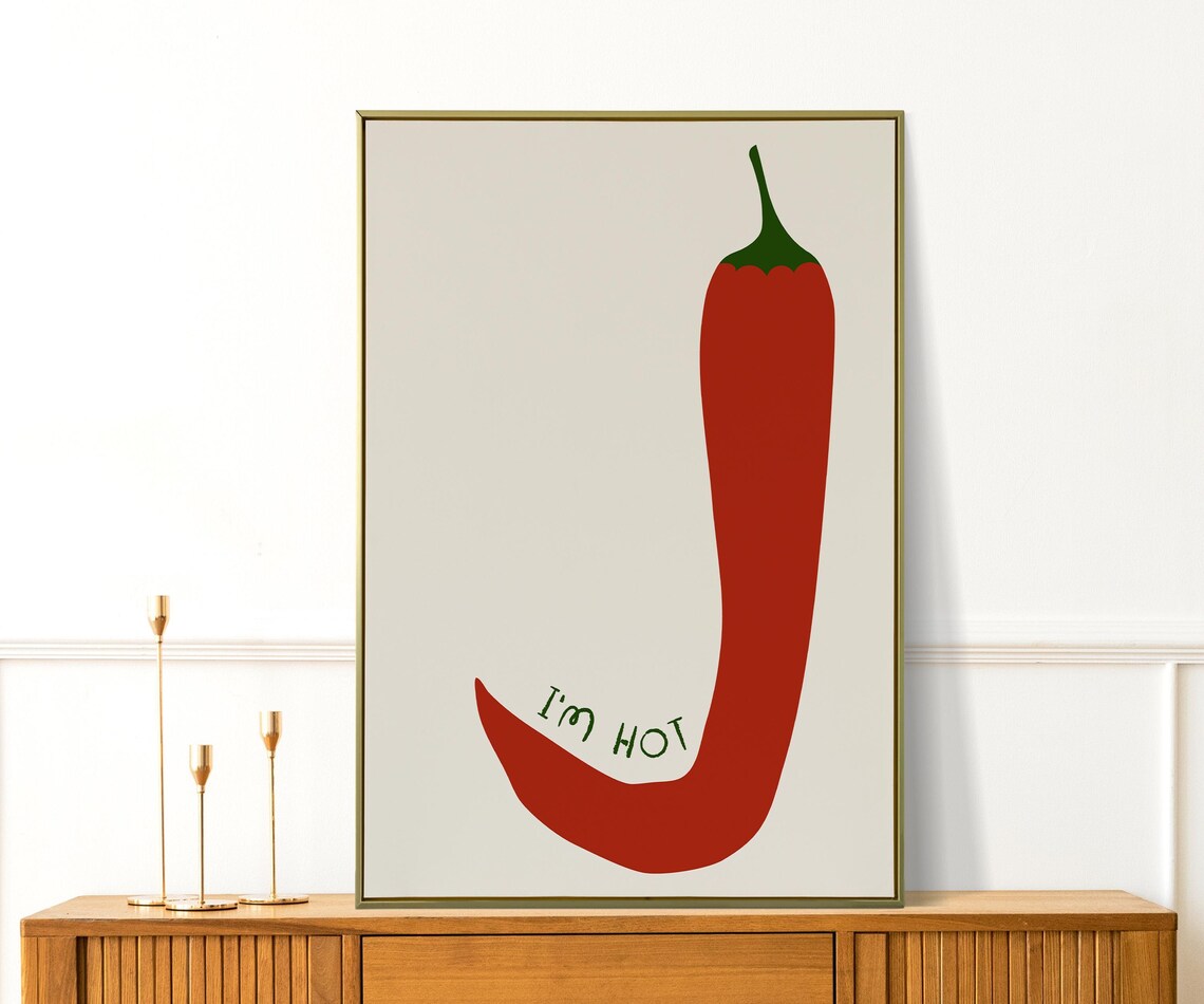 I Am Hot Red Chili Pepper Minimal Modern Kitchen Food Art Poster