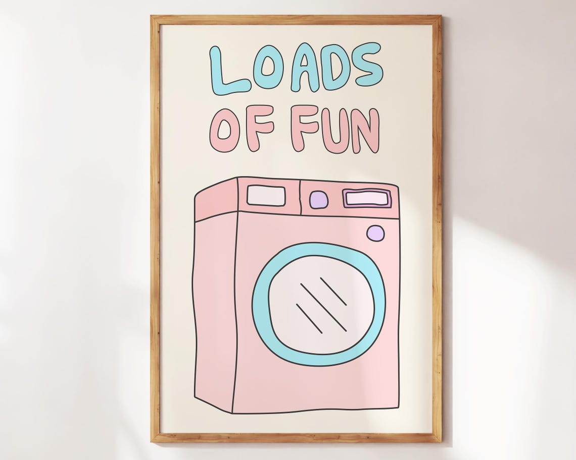 Loads Of Fun Retro Pink Washing Machine Laundry Room Decor Poster