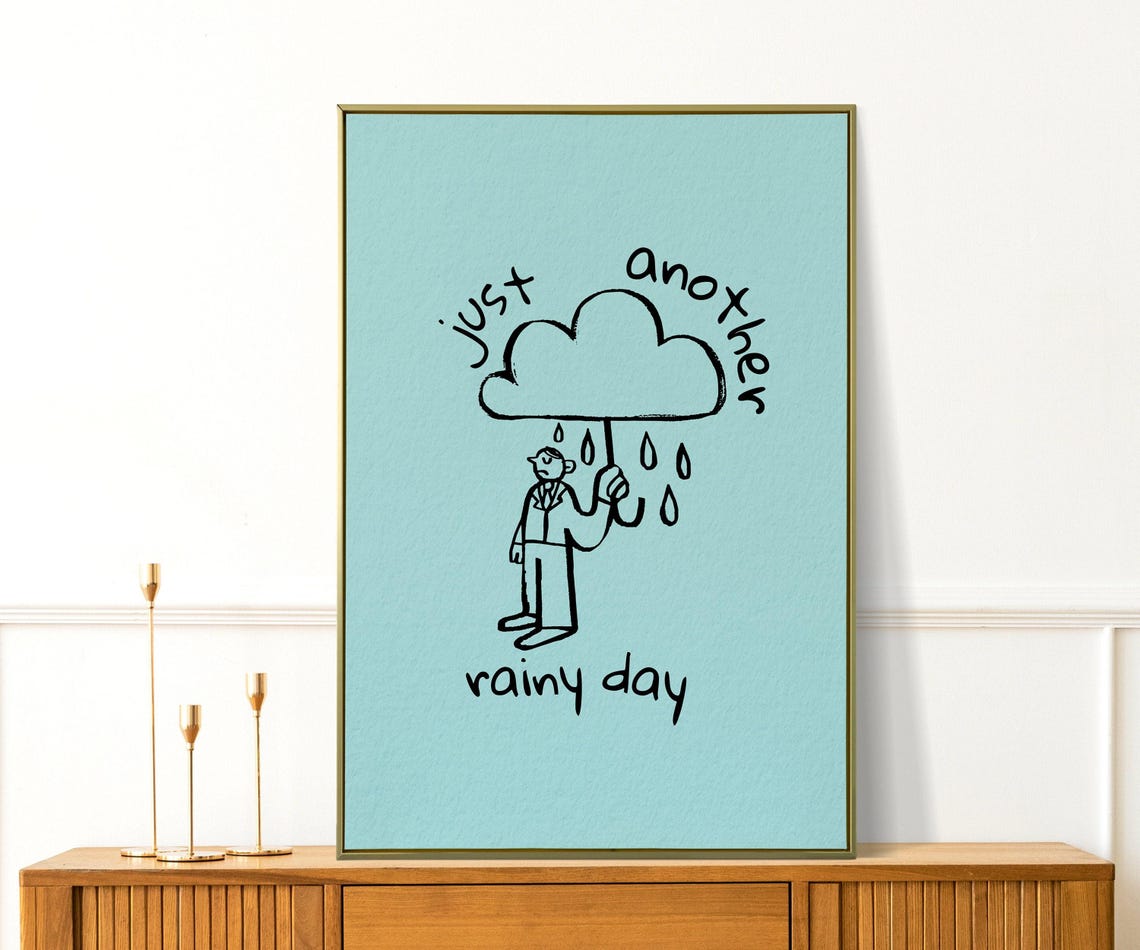 Just Another Rainy Day Funny Hand Drawn Cloud Umbrella Poster