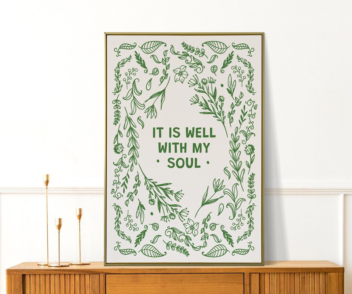 It Is Well With My Soul Green Botanical Faith Quote Wall Poster