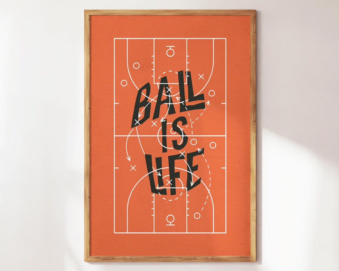 Ball Is Life Basketball Court Tactic Diagram Orange Sports Poster
