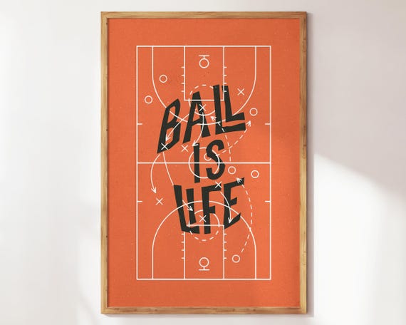 Ball Is Life Poster Basketball Gift For Fan Retro Print Court Game Plan