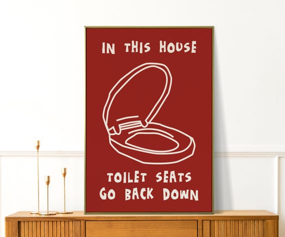 Toilet Seats Go Back Down Print Funny Bathroom Wall Art Cute Preppy Restroom Decor Retro Style For Him