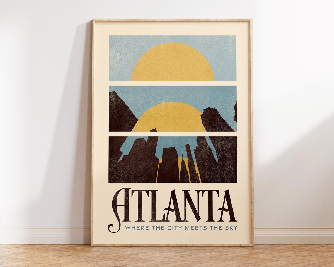 Atlanta Georgia Golden Sunset Skyline Retro Three-Panel Travel Poster