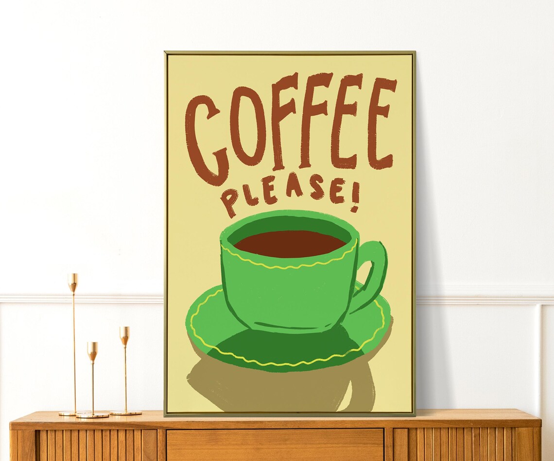 Retro Coffee Illustration Print Gift For Lover Wall Art Kitchen Decor Trendy Apartment Cute Dorm Poster