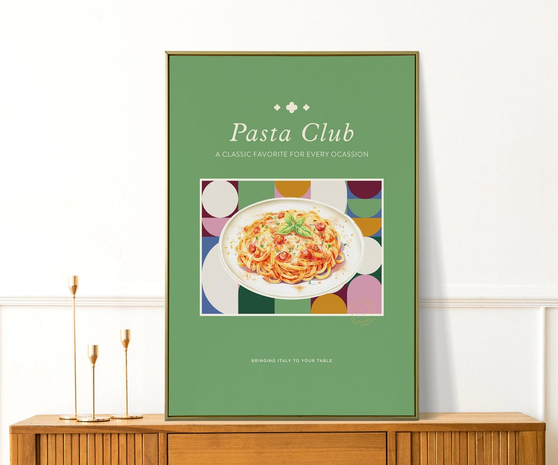 Retro Pasta Club Spaghetti Italian Kitchen Dining Wall Poster