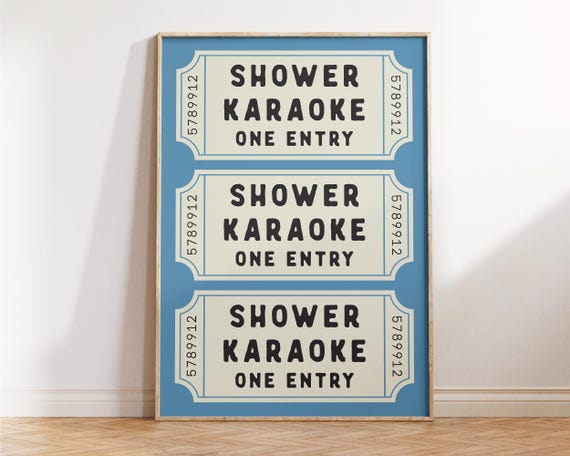 Shower Karaoke Ticket Print Bathroom Decor Singing Poster Retro Preppy Art Cute Wall