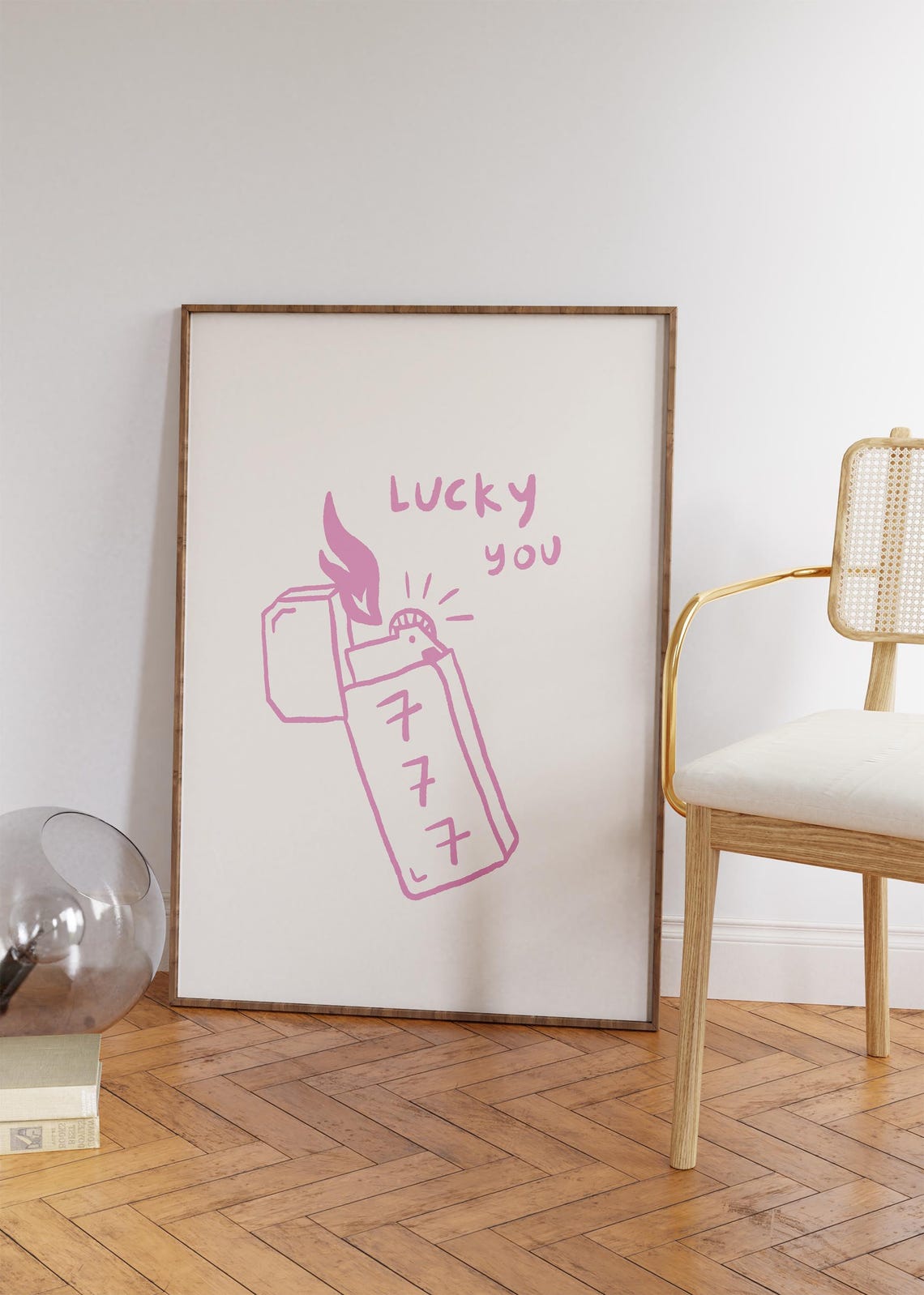 Lucky You Pink 777 Lighter Cute Hand Drawn Doodle Illustration Poster