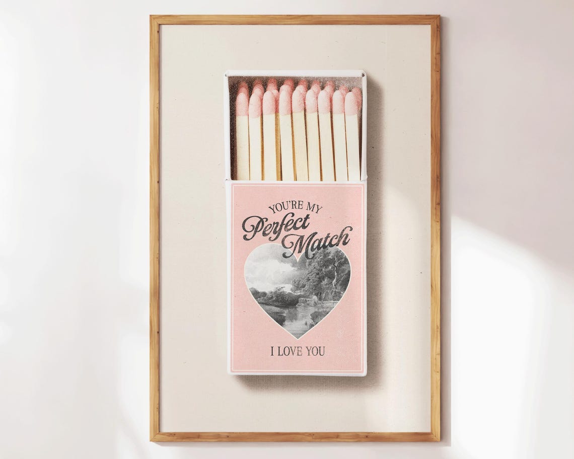You're My Perfect Match Blush Pink Matchbox Romantic Quote Poster