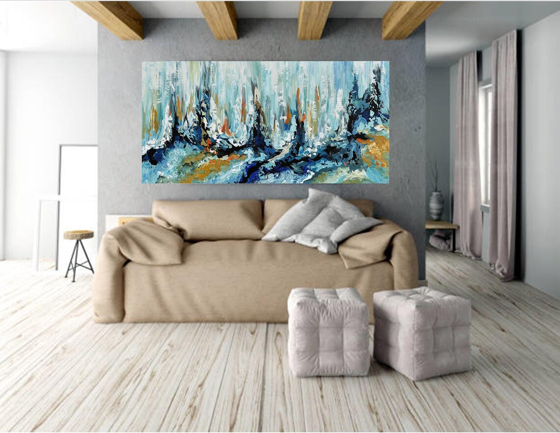 Blue Ocean Abstract Impasto Painting Teal Modern Contemporary Art Poster - Image 2