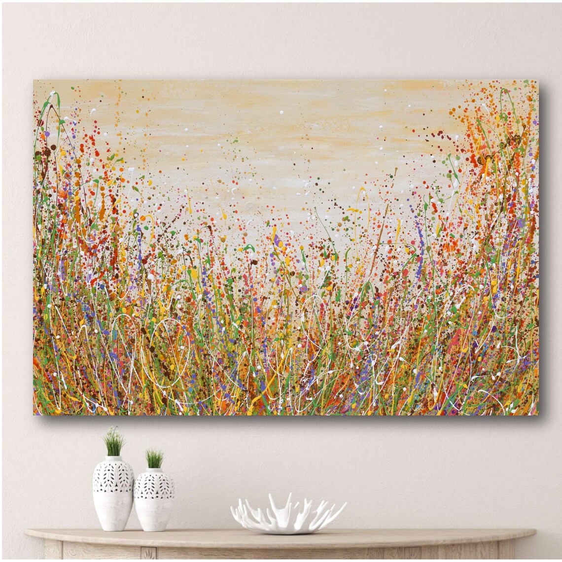 Abstract Wildflower Meadow, Splashed Paint Art Print