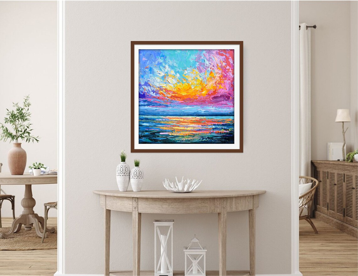 Bright Sunset Over Ocean, Impressionist Art Print - Image 3