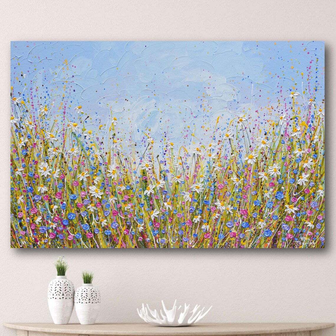 Colorful Wildflower Field Painting Summer Meadow Blooms Wall Poster - Image 3