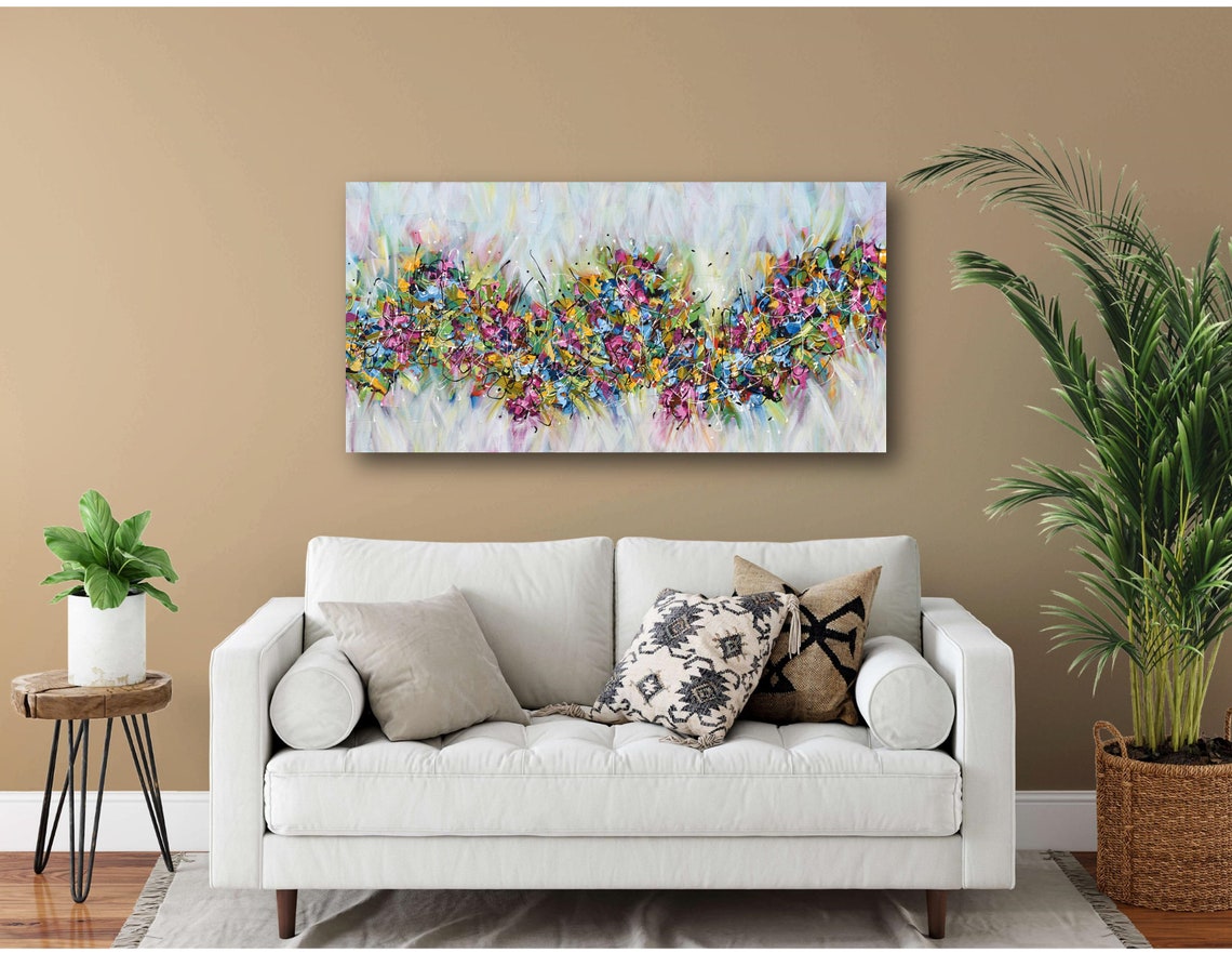 Colorful Floral Splatter Abstract Panoramic White Modern Art Poster - Image 3