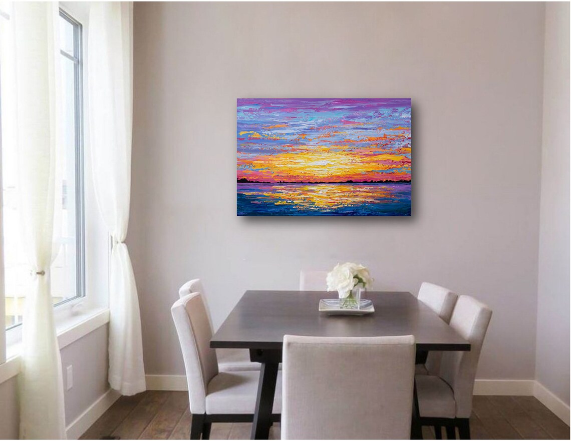 Sunset Seascape Art Print, Purple Sky Ocean Scene - Image 2