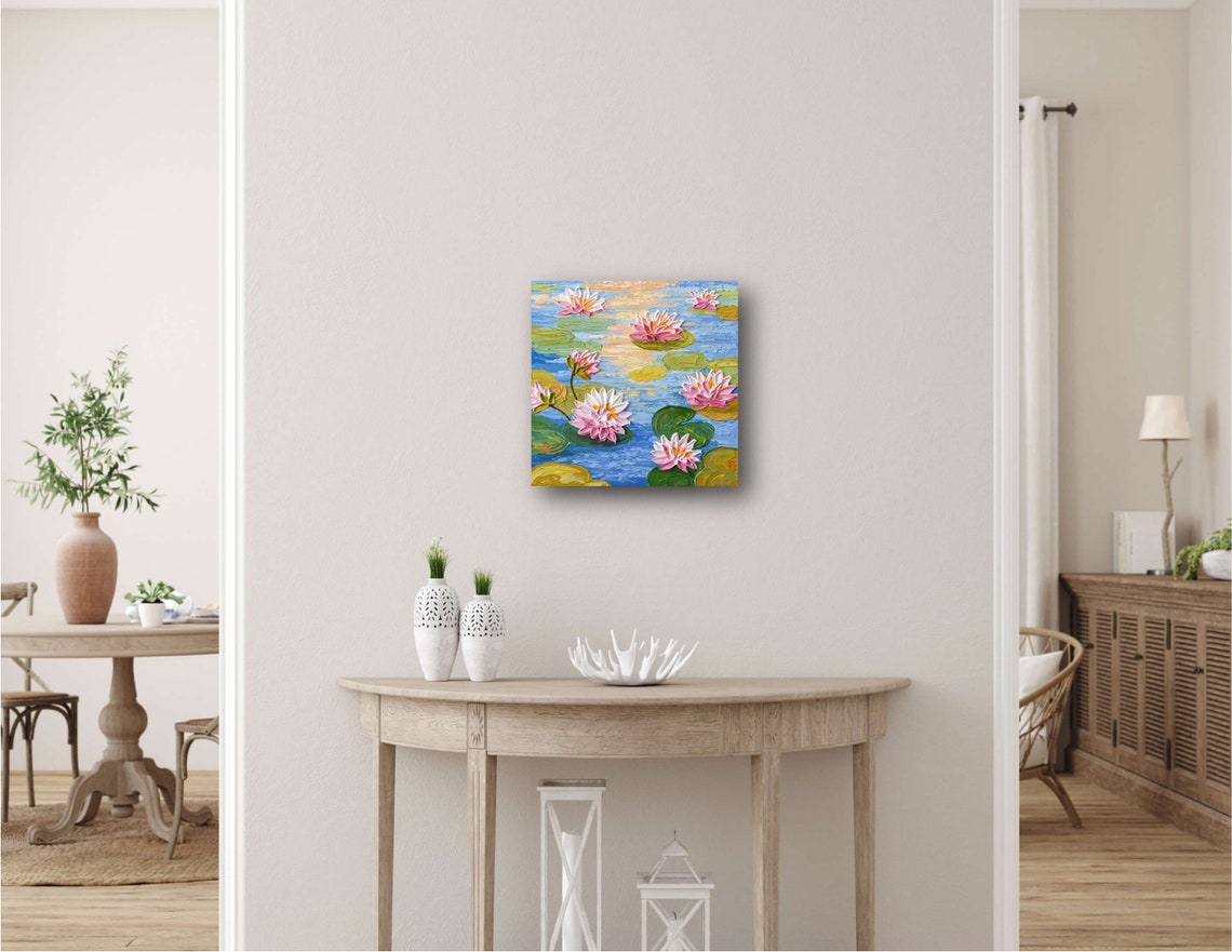 Water Lilies Pond Print Of Impressionist Floral Sunset Painting Monet Inspired Wall Art Dcor - Image 2