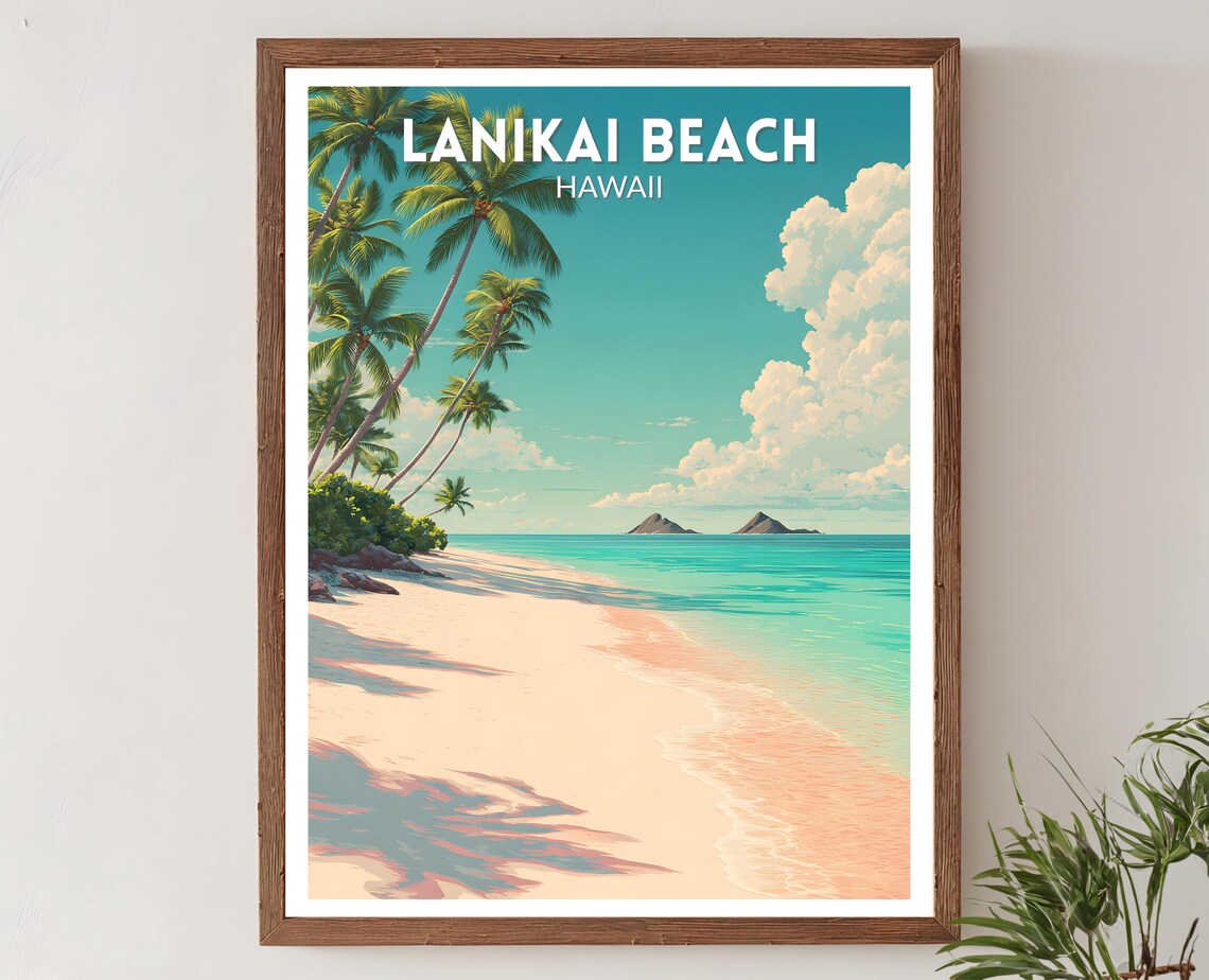 Lanikai Beach Hawaii Retro Travel Poster