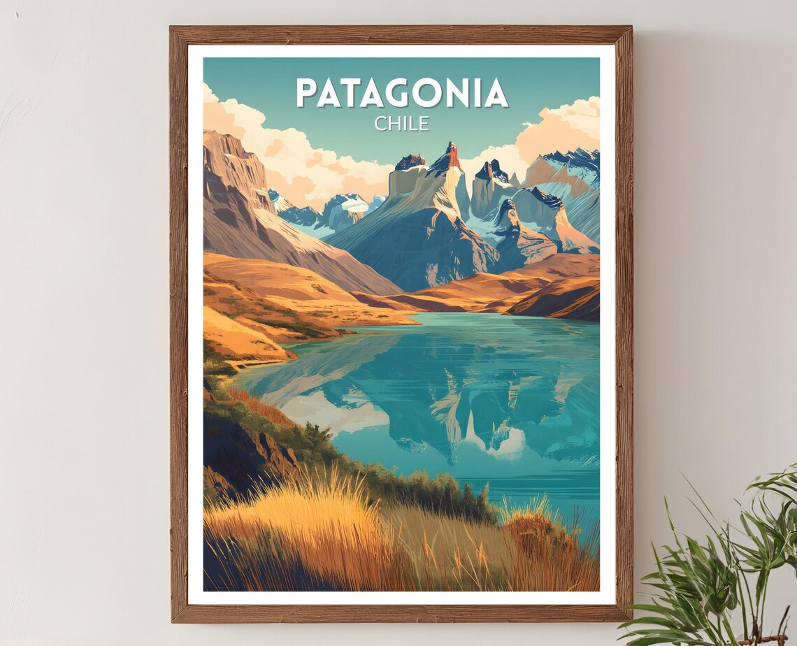 Chile Retro Travel Poster, Mid Century Mountain Landscape