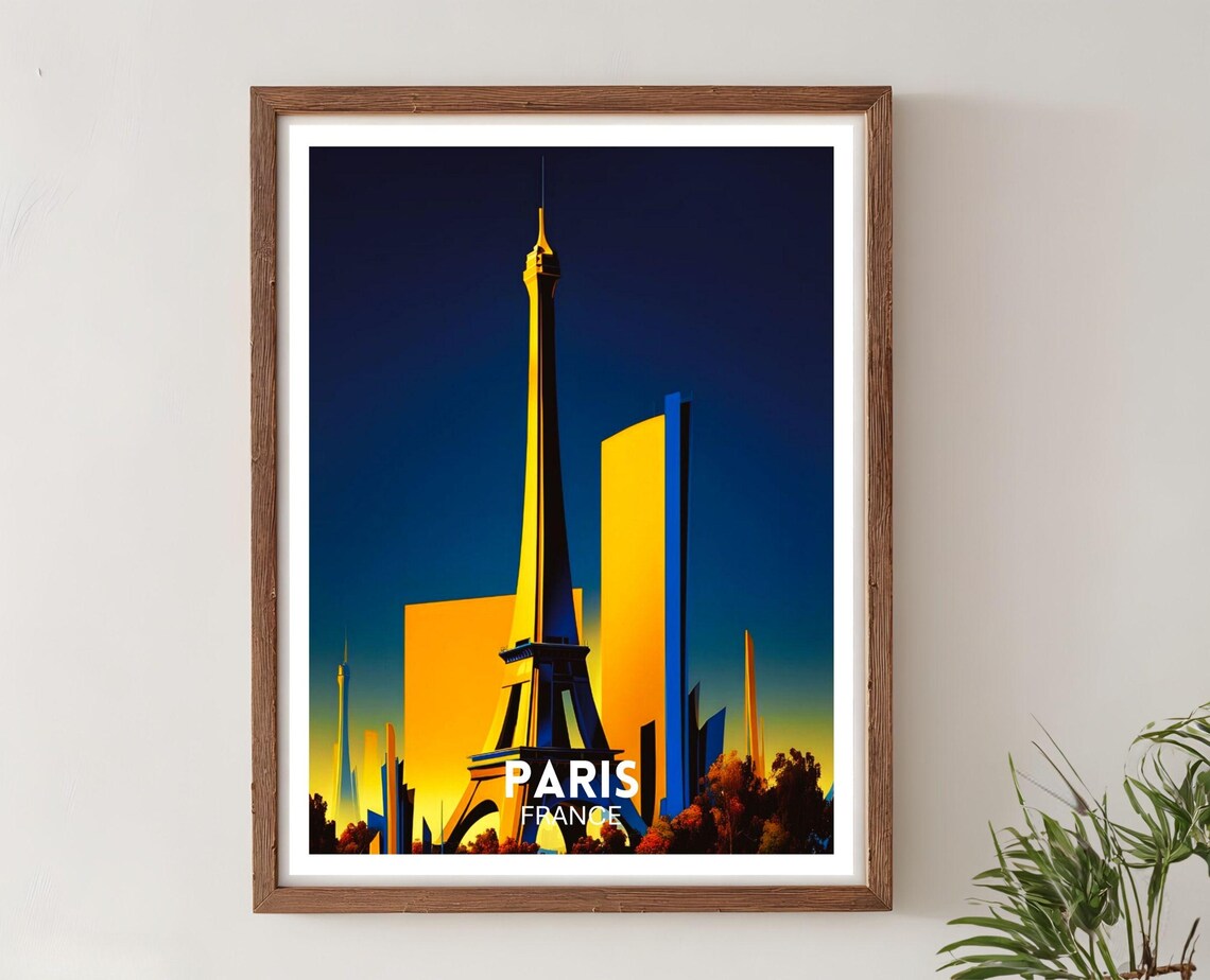 Paris Travel Poster, Eiffel Tower Art Deco