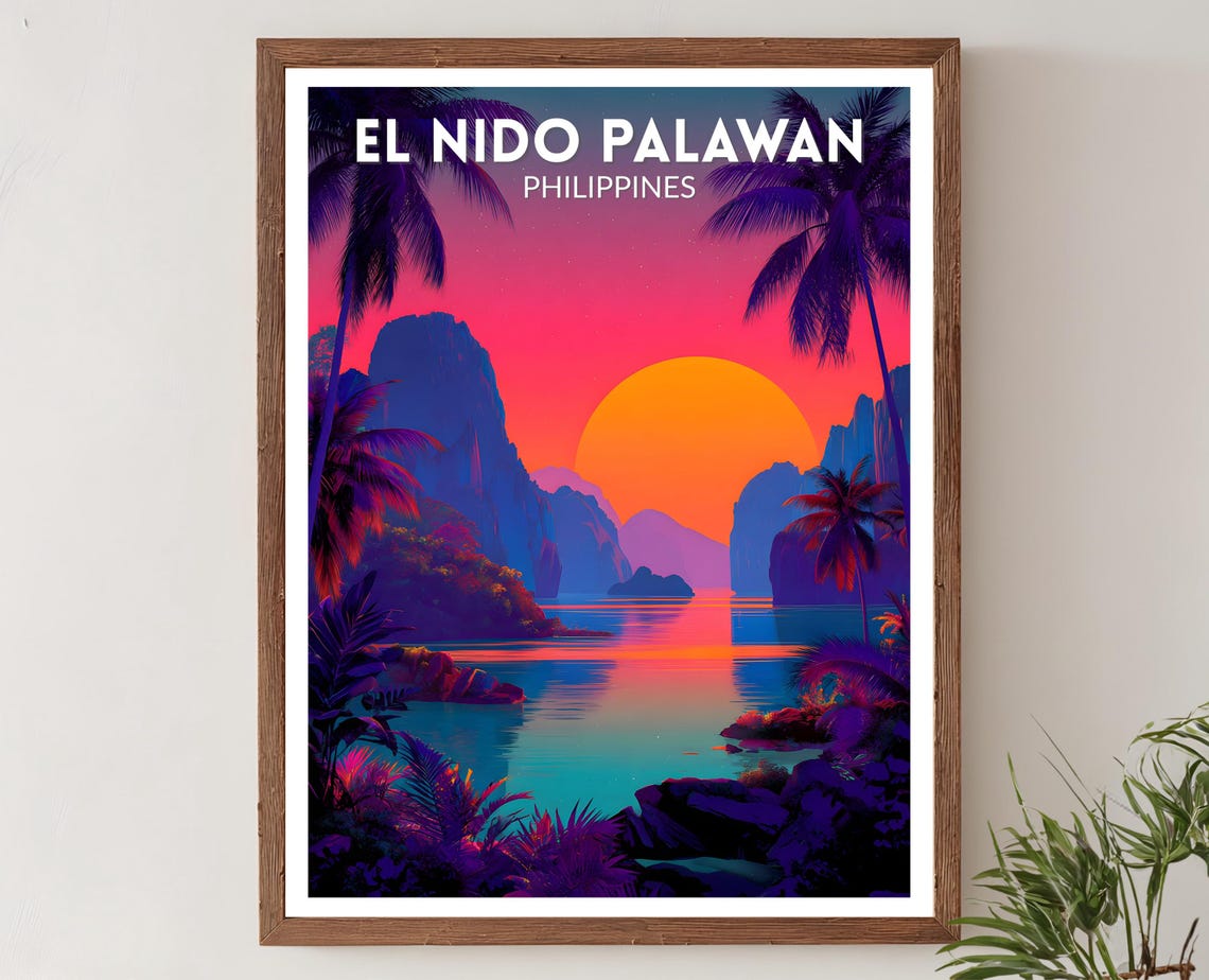 El Nido Palawan Philippines Sunset Limestone Islands Travel Poster
