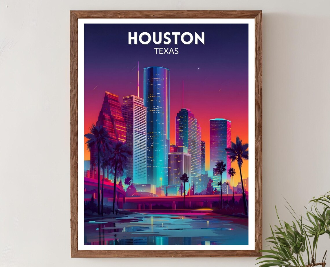 Houston Texas Vibrant Travel Poster, Cityscape