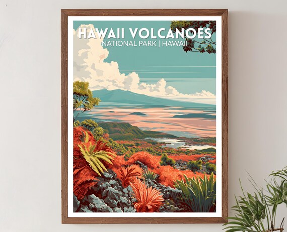 Hawaii Volcanoes National Park Crater Landscape Travel Poster