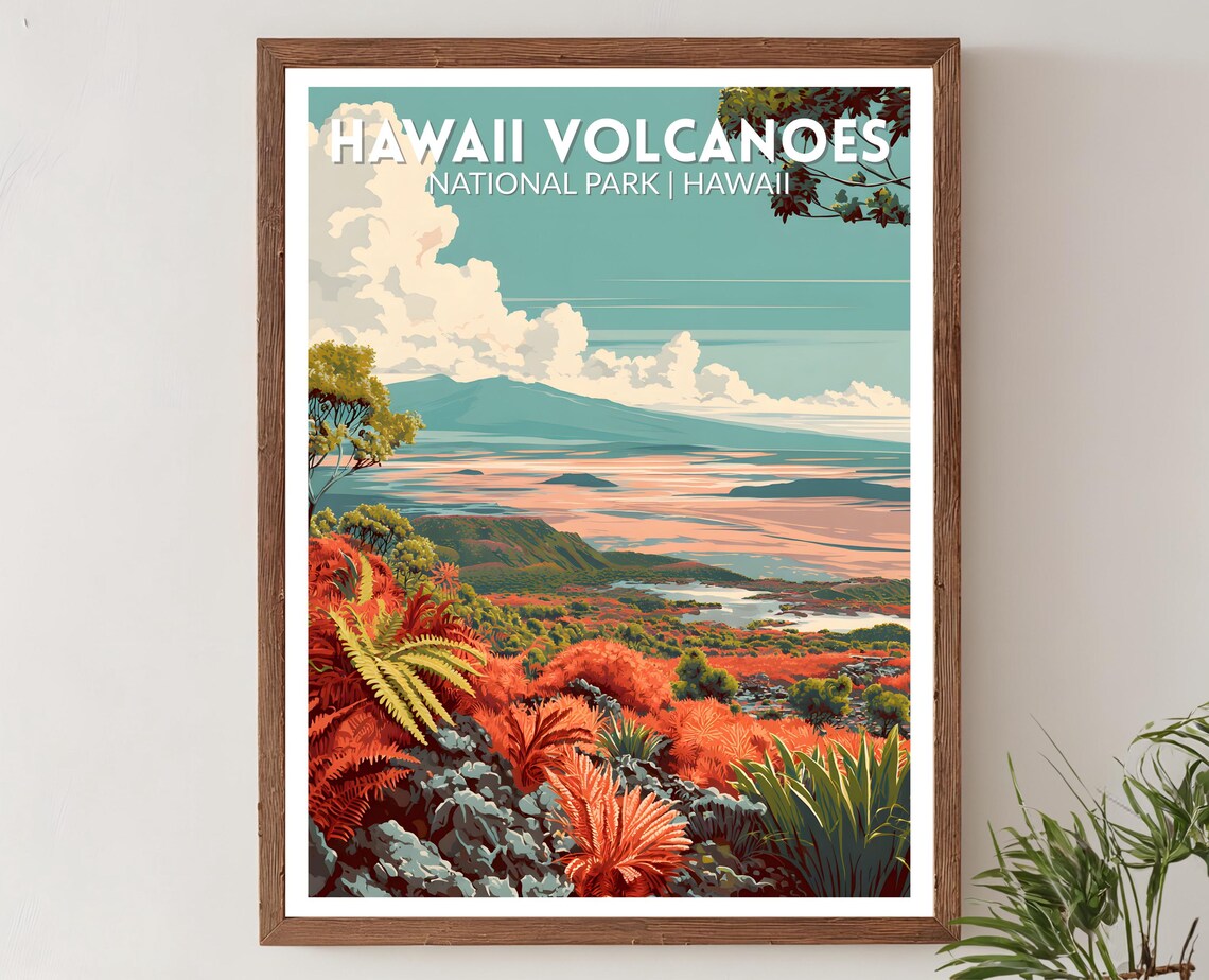 Hawaii Volcanoes National Park Crater Landscape Travel Poster