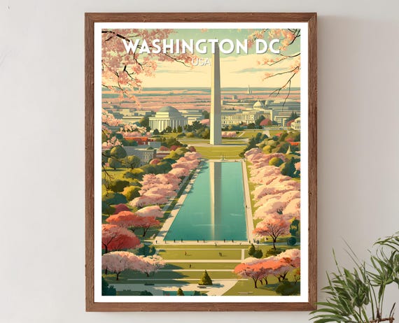 Washington Dc Usa Retro Travel Poster Mid Century Modern Wall Art Print Vintage Cityscape Decor Home