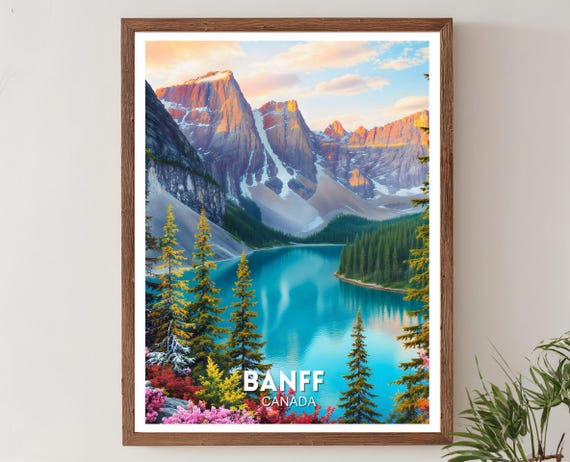 Banff Travel Print Canada Poster Canadian Wall Art North America Illustration Mountain Nature Decor