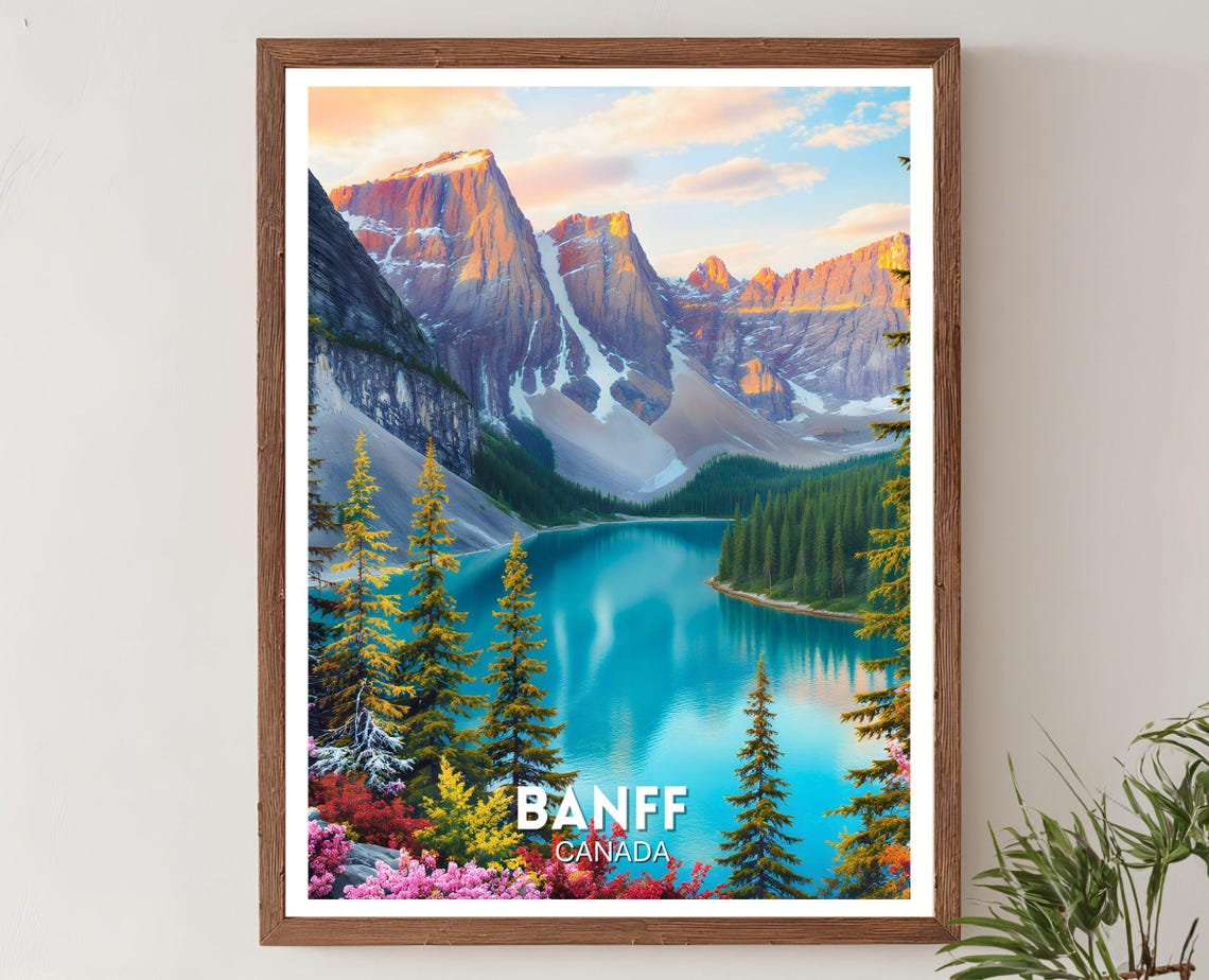 Banff Canada Turquoise Lake Alpine Mountain Nature Travel Poster