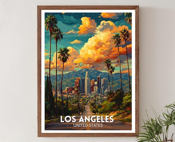 Los Angeles Travel Poster, Sunset City Skyline