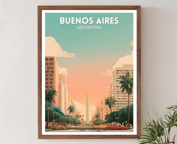 Buenos Aires Argentina Retro Travel Poster Mid Century Modern Wall Art Print Vintage Cityscape Decor Home