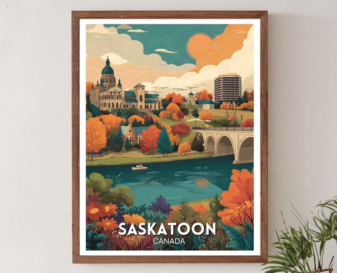 Saskatoon Canada Vintage Travel Poster, Cityscape