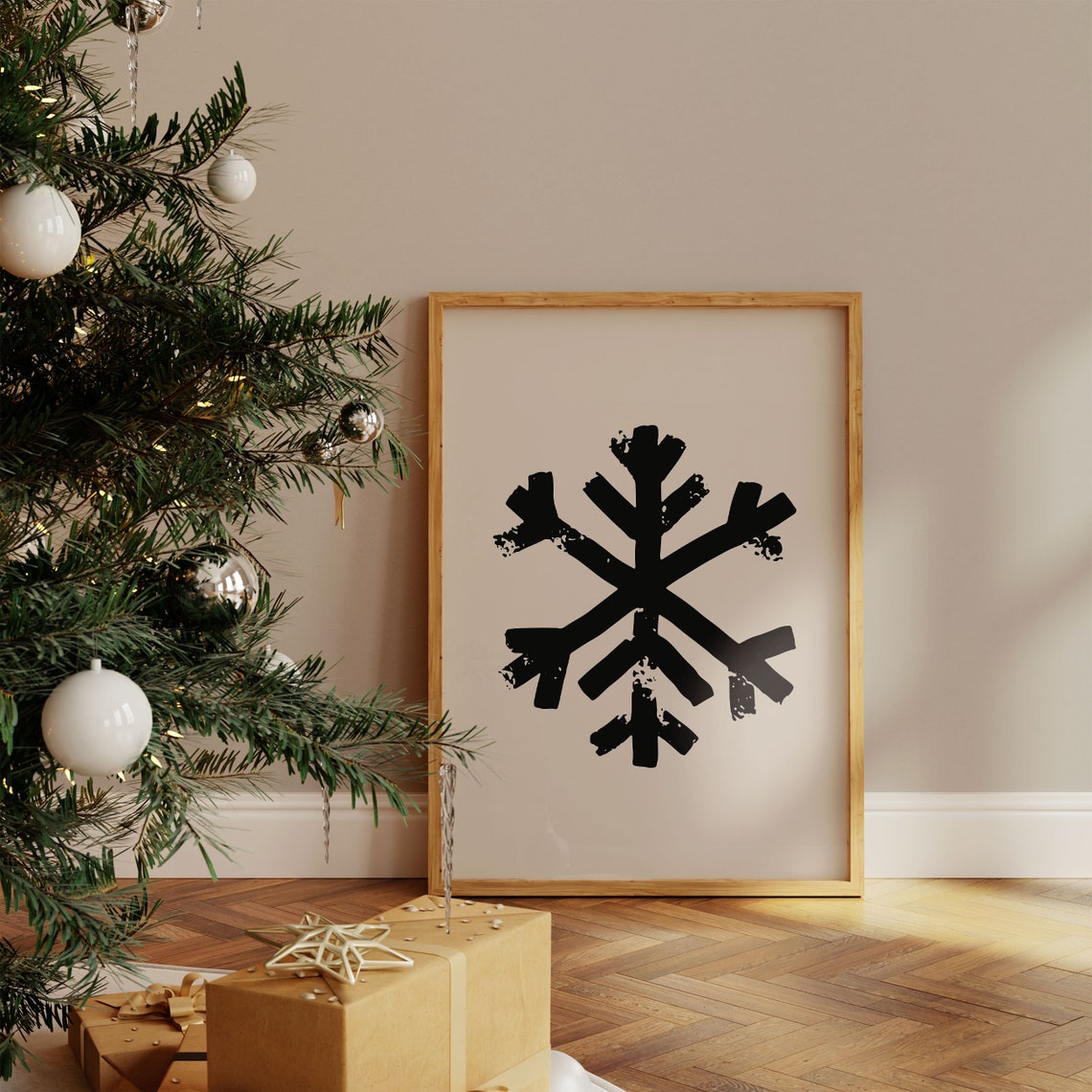 Distressed Black Snowflake Minimalist Winter Christmas Poster - Image 2