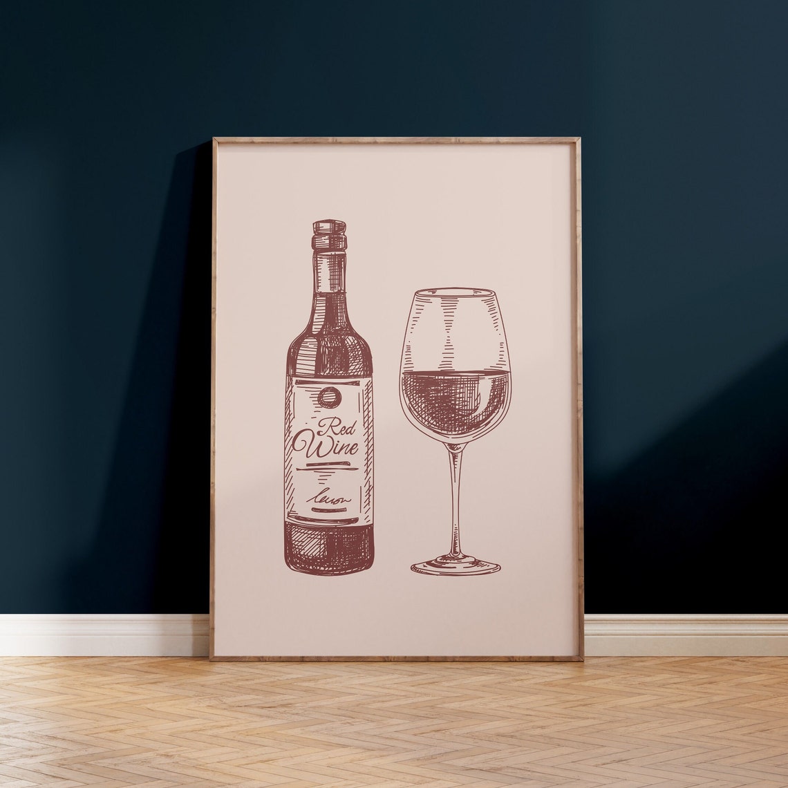 Red Wine Bottle And Glass Vintage Engraved Sketch Bar Art Poster