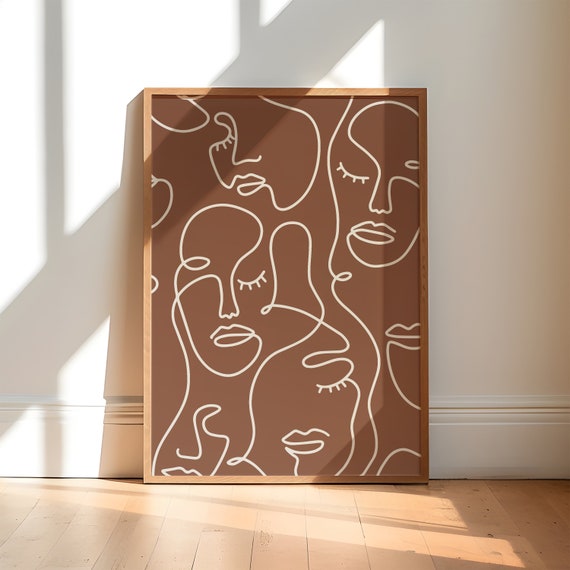Abstract Face Line Art Wall Art Earth Tone Art Woman Line Art Woman Face Line Art Terracotta Art Print Boho Art