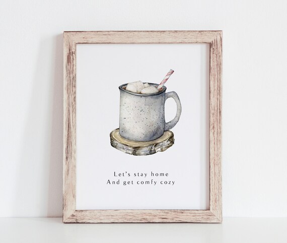 Watercolor Hot Cocoa Mug Marshmallow Cozy Winter Christmas Poster