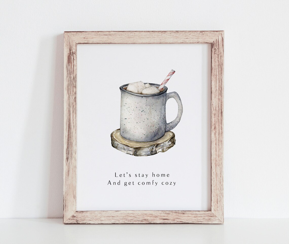 Watercolor Hot Cocoa Mug Marshmallow Cozy Winter Christmas Poster