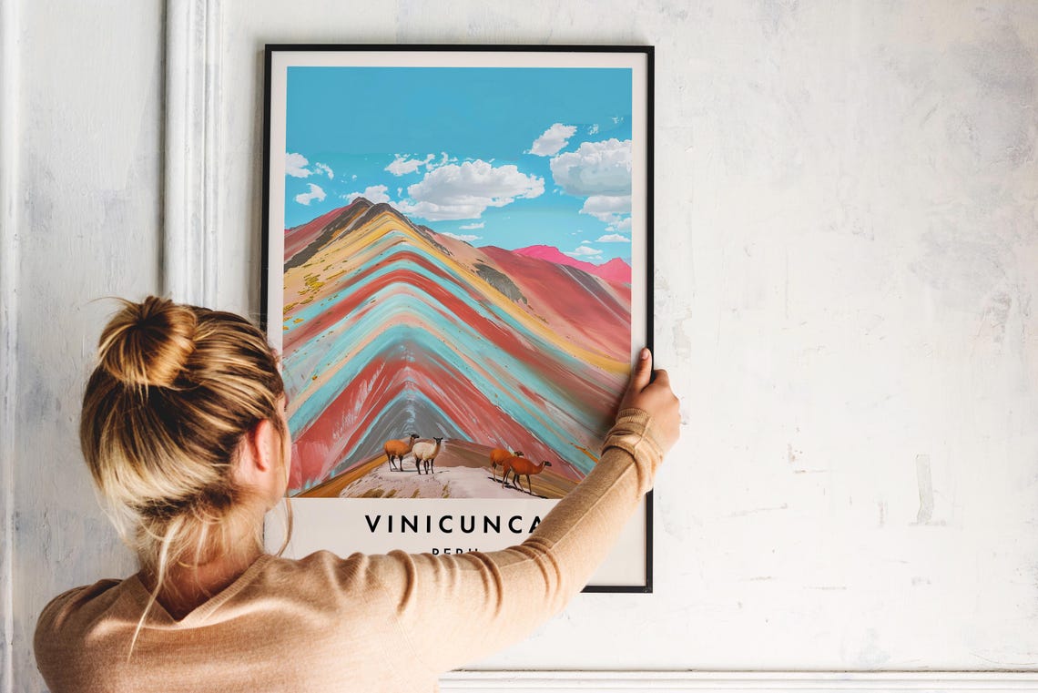 Vinicunca Rainbow Mountain Peru Llamas Highland Travel Poster - Image 2