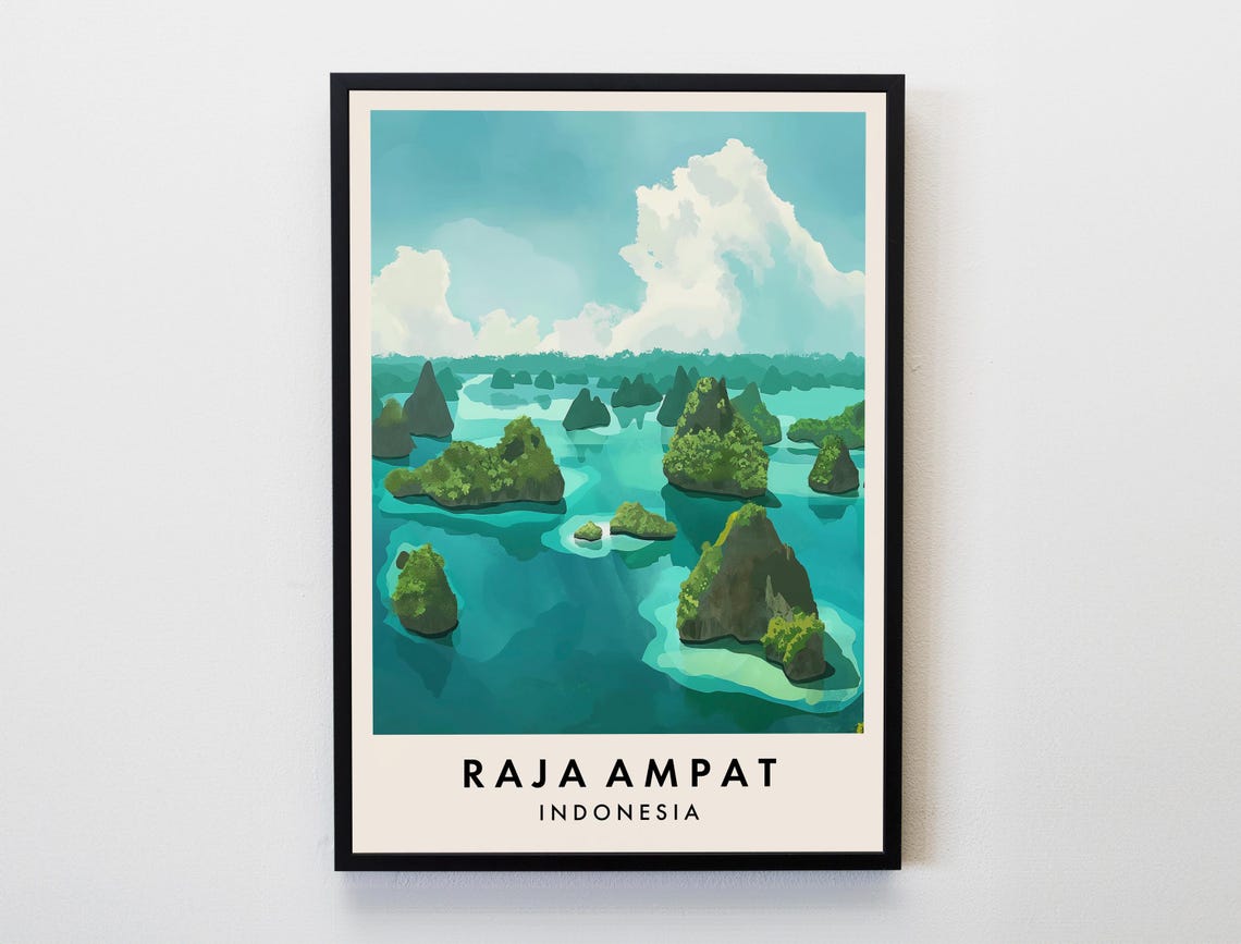 Raja Ampat Indonesia Limestone Islands Turquoise Sea Travel Poster