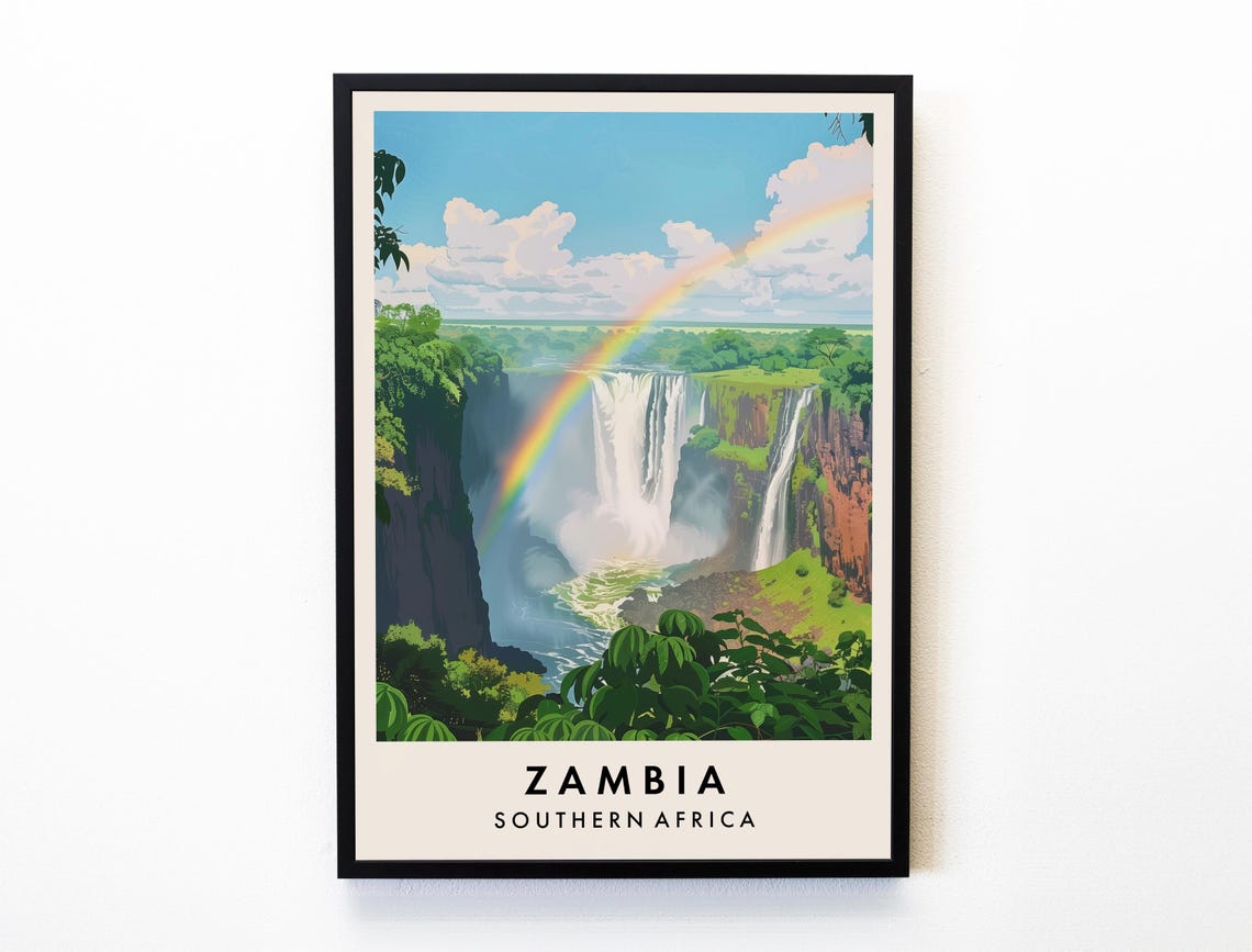 Zambia Travel Print Wall Art Zambia Zambia Poster Africa Travel Print Travel Lovers Home Decor Wall Art City Travel Poster Gifts
