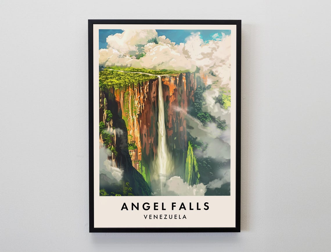 Angel Falls Travel Print Wall Art Angel Falls Venezuela Gift Venezuela Poster South America Travel Print Travel Lovers Gift Wall Art
