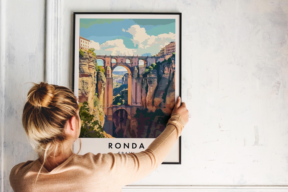 Ronda Spain Puente Nuevo Stone Bridge Gorge Vintage Travel Poster - Image 2