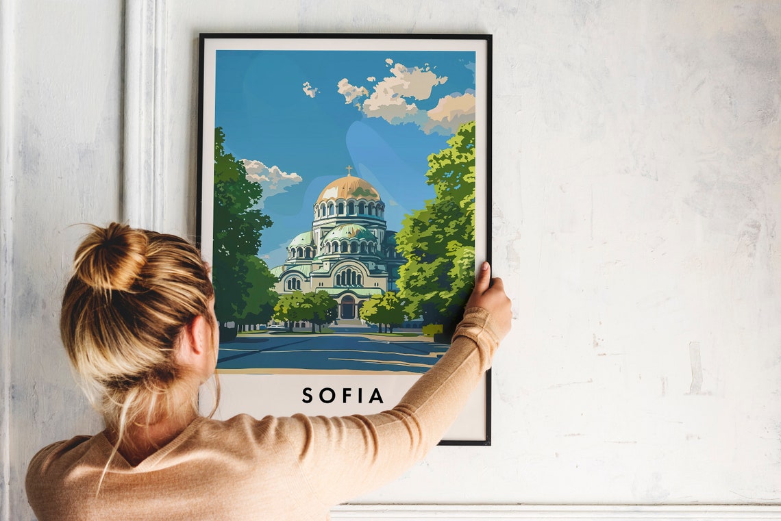 Sofia Bulgaria Golden Domed Cathedral Travel Poster in a Green Park - Image 2