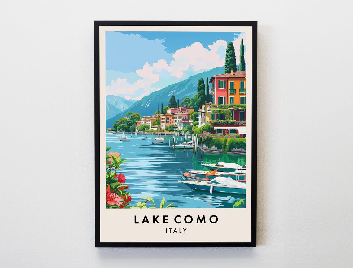 Lake Como Travel Print Wall Art Lake Como Lake Como Poster Italy Travel Print Travel Lovers Home Decor Wall Art City Travel Poster Gifts