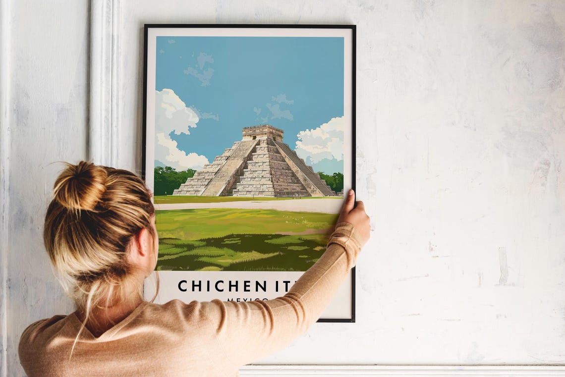 Chichen Itza Mexico Travel Poster with El Castillo Pyramid Ruins - Image 2