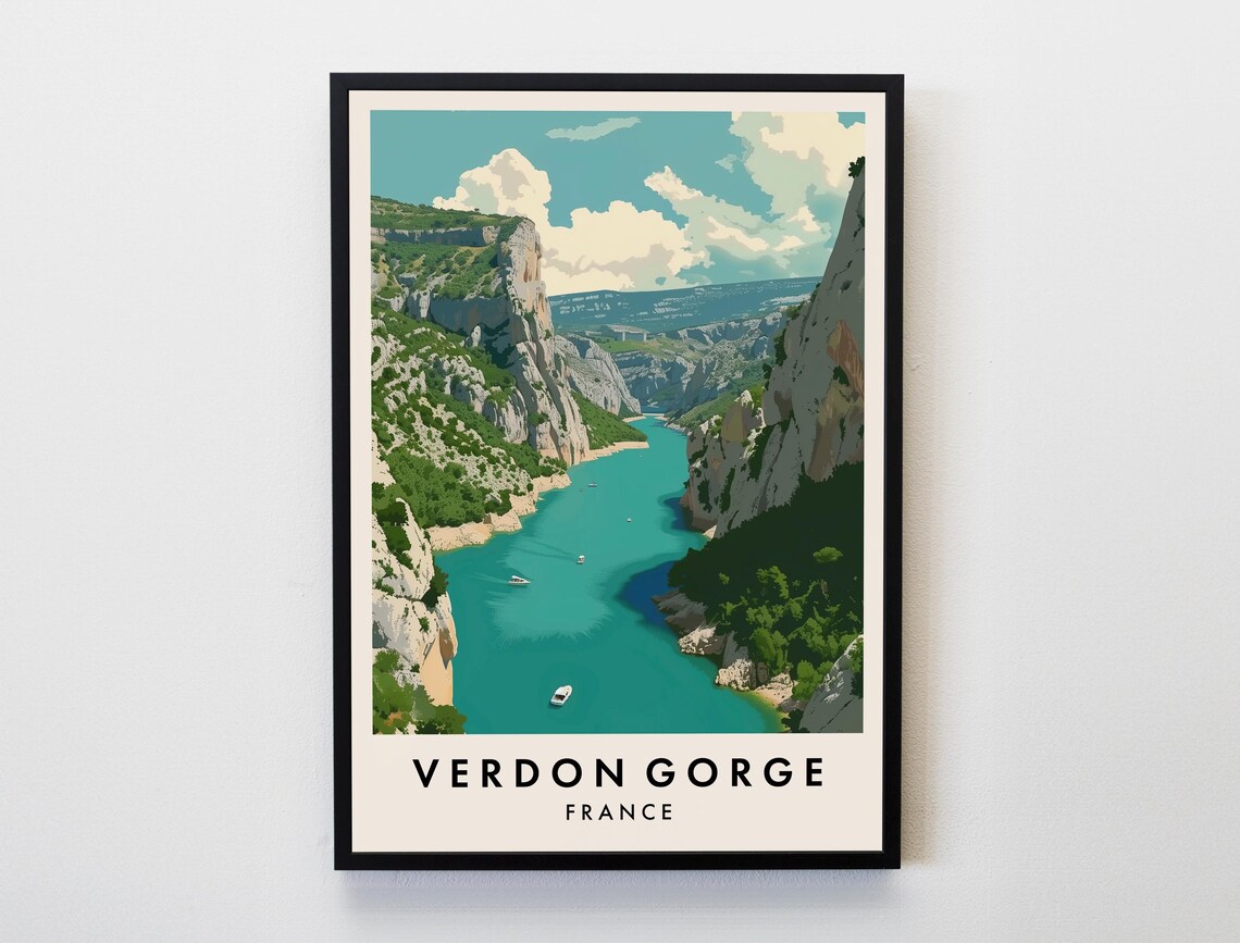 Verdon Gorge France Turquoise River Canyon Boats Travel Poster